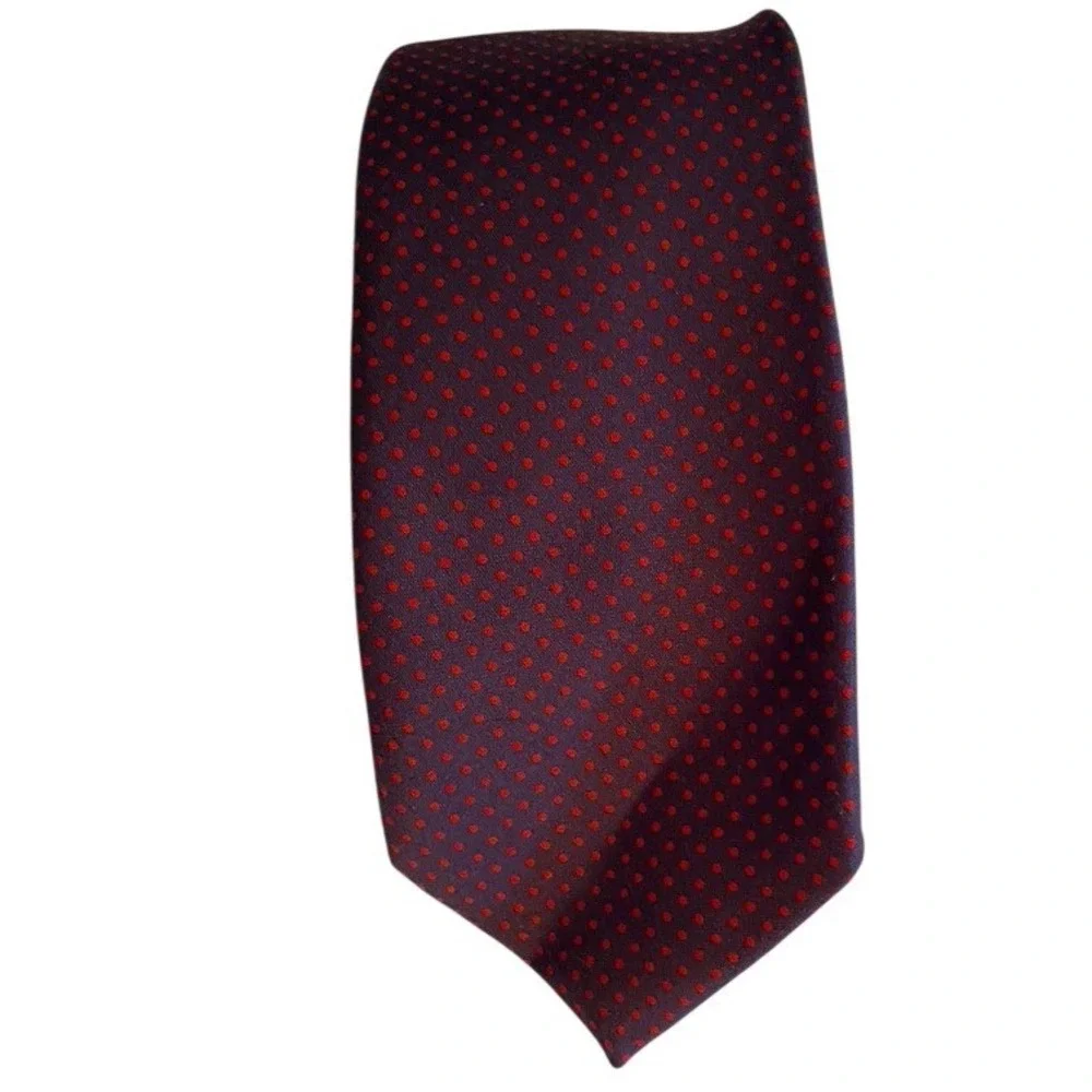 Glenora Mens Pure Silk Necktie Navy Blue Red Polka Dot Formal Business Tie